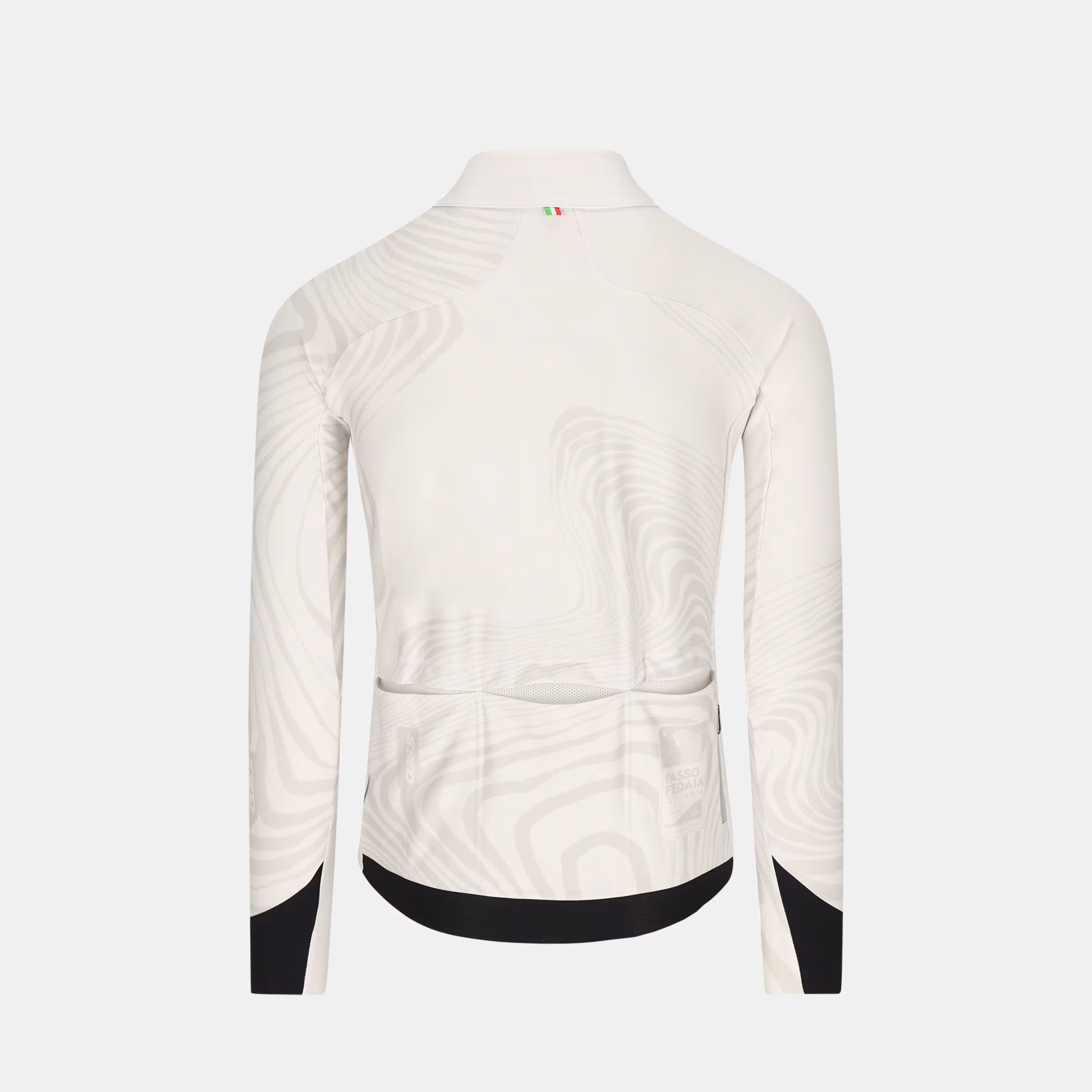 Q36.5 Gregarius Hybrid Dolomites Long Sleeve Jersey - Men's - Silver Grey back view with black accents and rear pockets for cycling storage