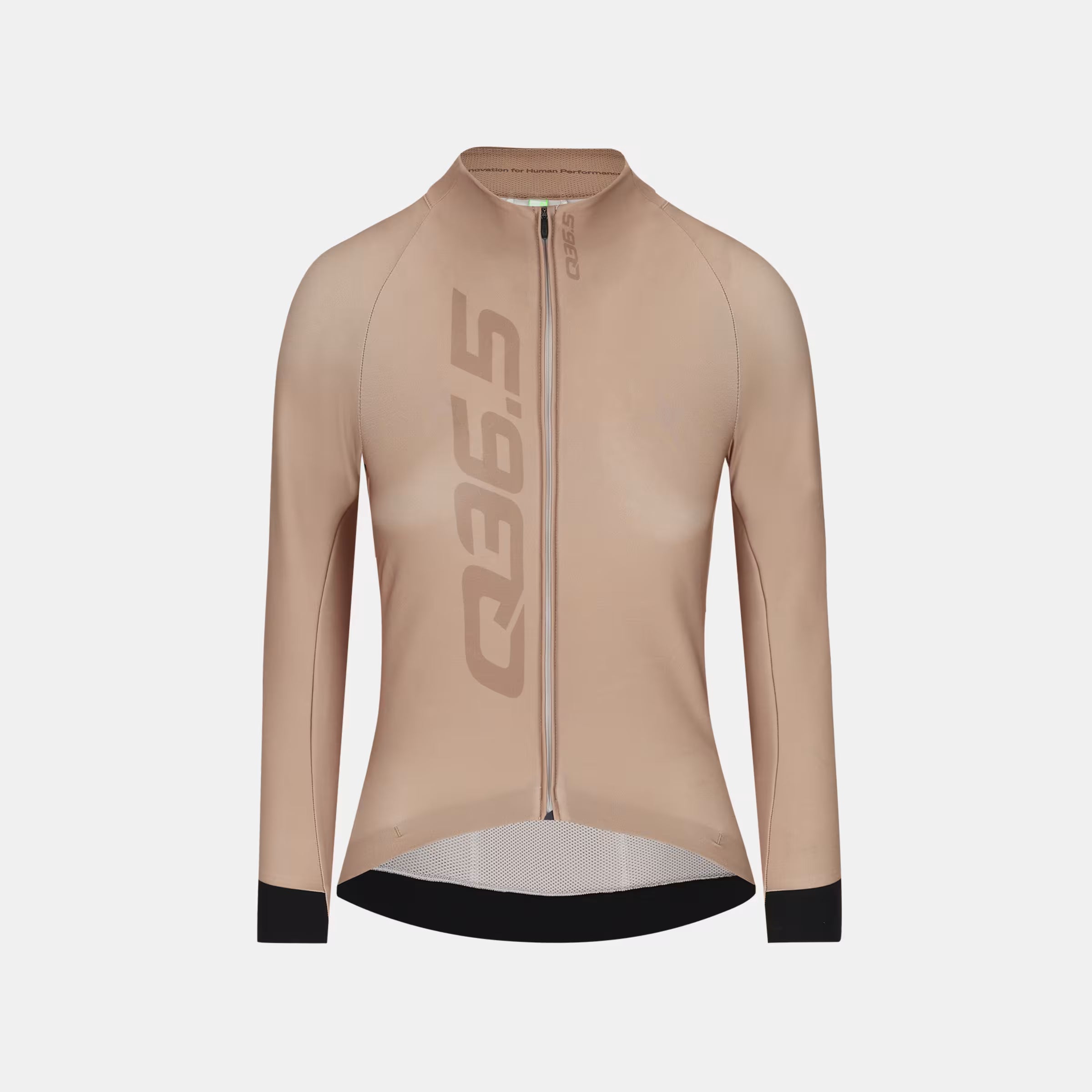 Q36.5 Gregarius Hybrid Signature Long Sleeve Jersey - Women's - Affogato Brown front view with full zipper and black cuffs