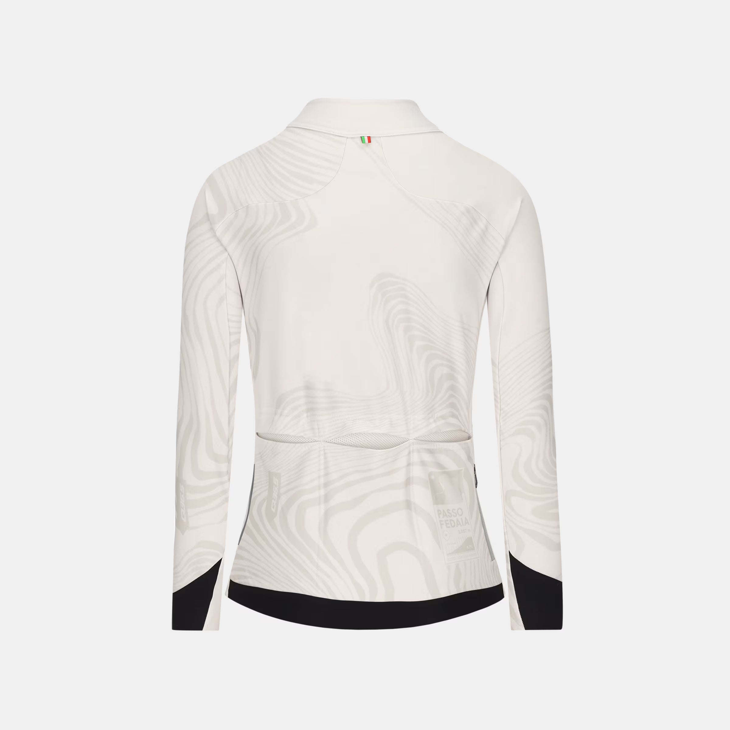 Back view of Q36.5 Gregarius Hybrid Dolomites Long Sleeve Jersey - Women's - Sand Grey with subtle pattern and black cuffs