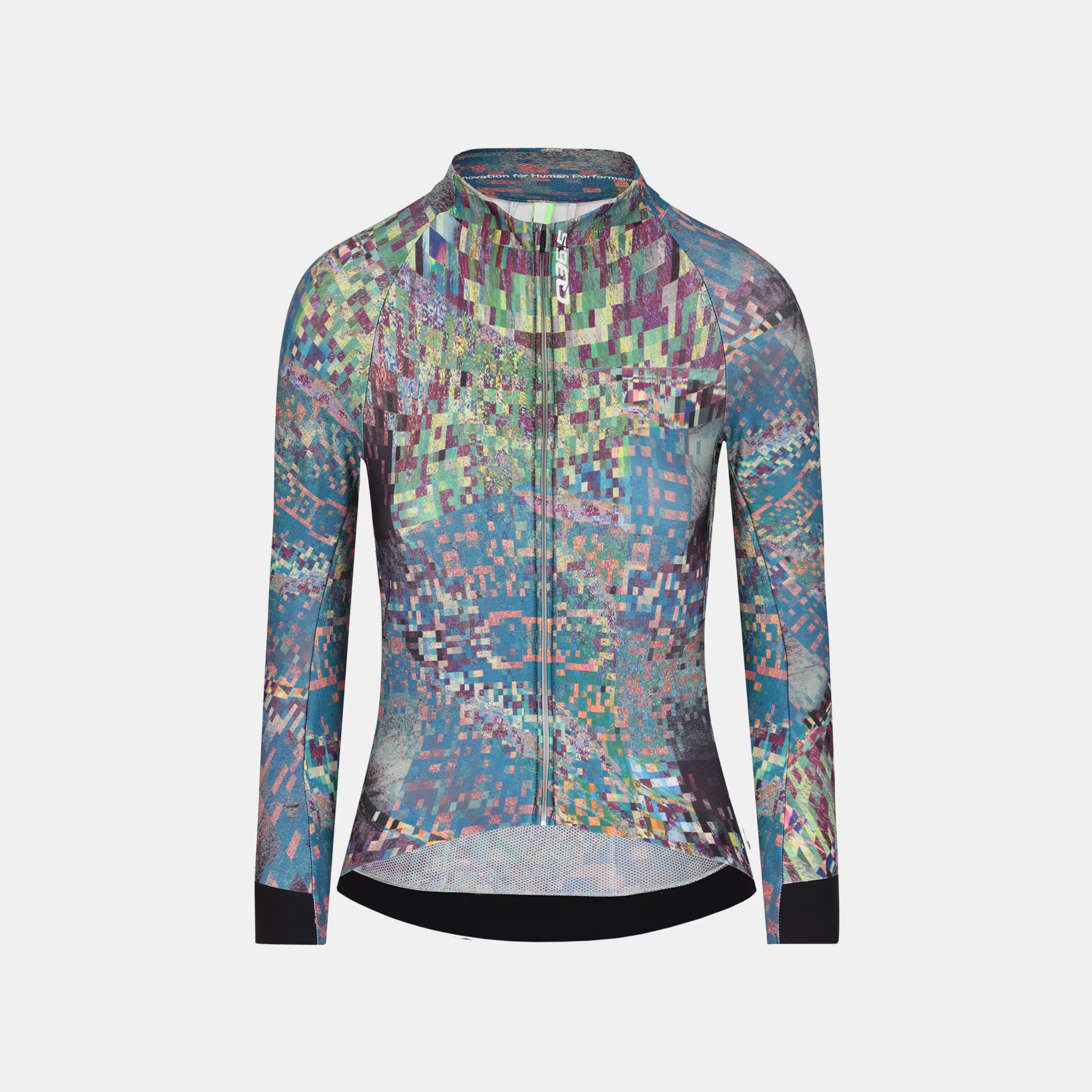 Q36.5 Gregarius Hybrid Thermomap Long Sleeve Jersey - Women's - Thermomap with vibrant pixelated pattern and front zipper detail
