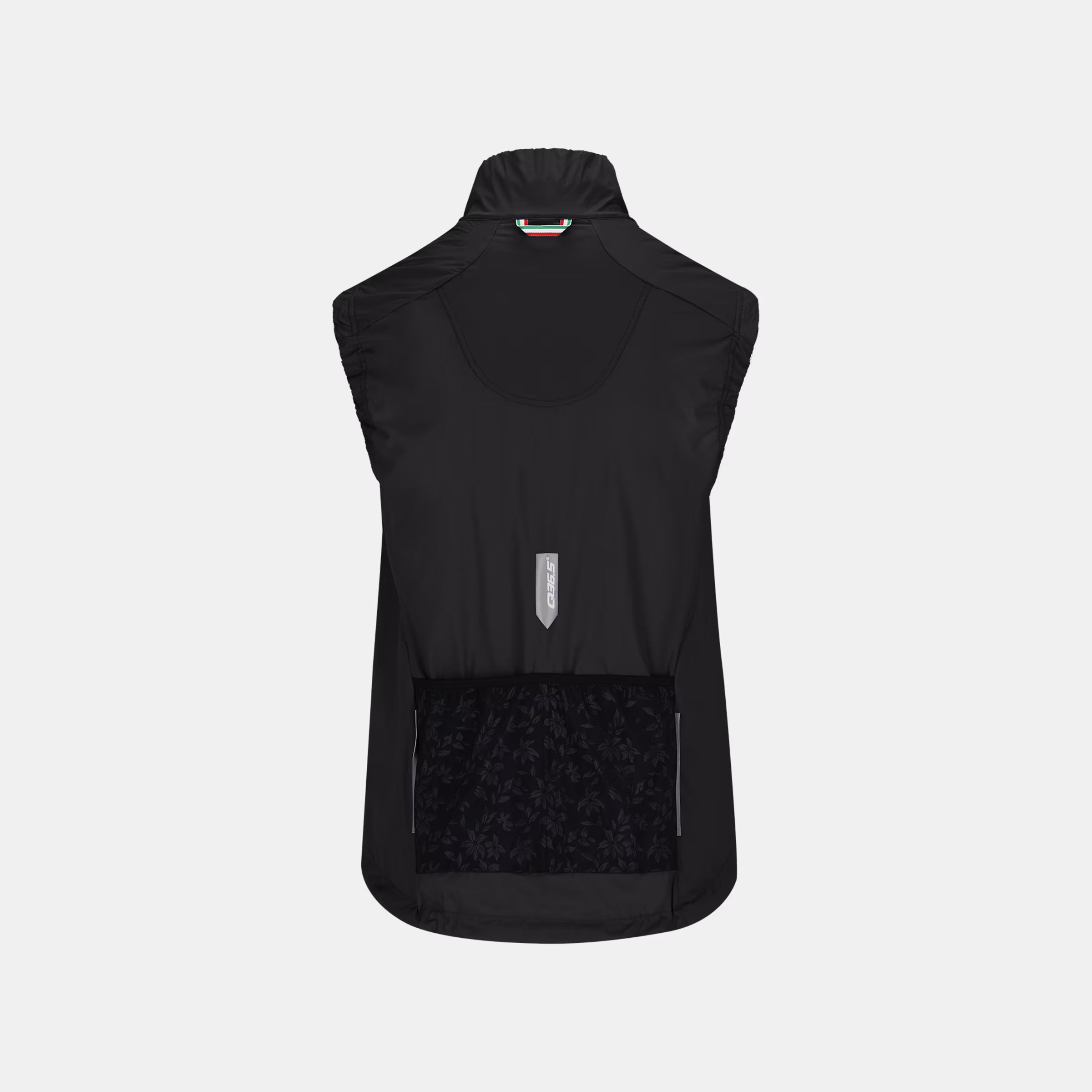 Q36.5 Adventure Vest - Women's - Black shown from back with reflective detail and rear mesh pocket for ventilation and storage