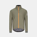 Q36.5 Adventure Winter Jacket - Men's - Olive Green with high collar and front orange zipper detail on white background