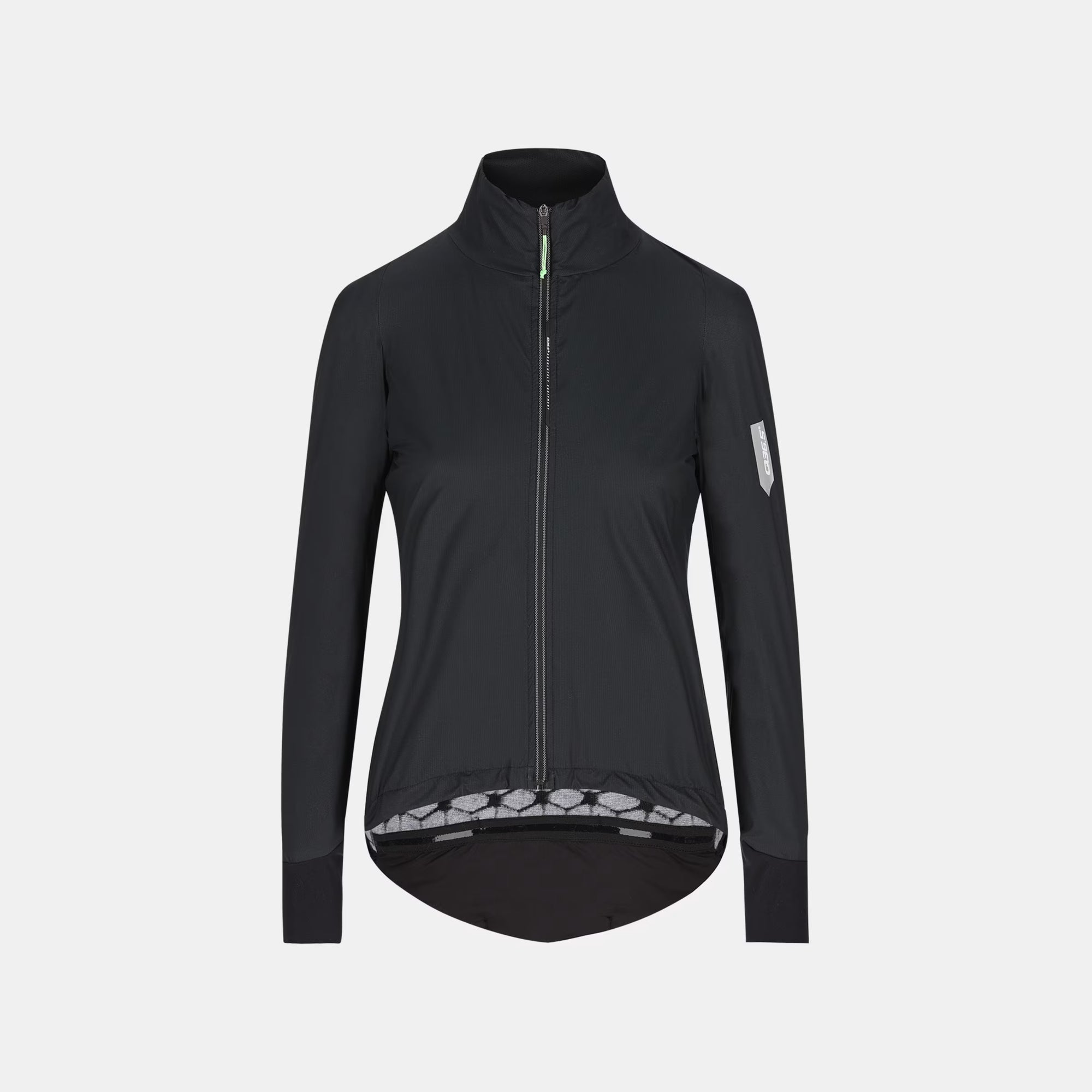 Q36.5 Adventure Winter Jacket - Women's - Black front view with high collar and full zip designed for cold weather cycling
