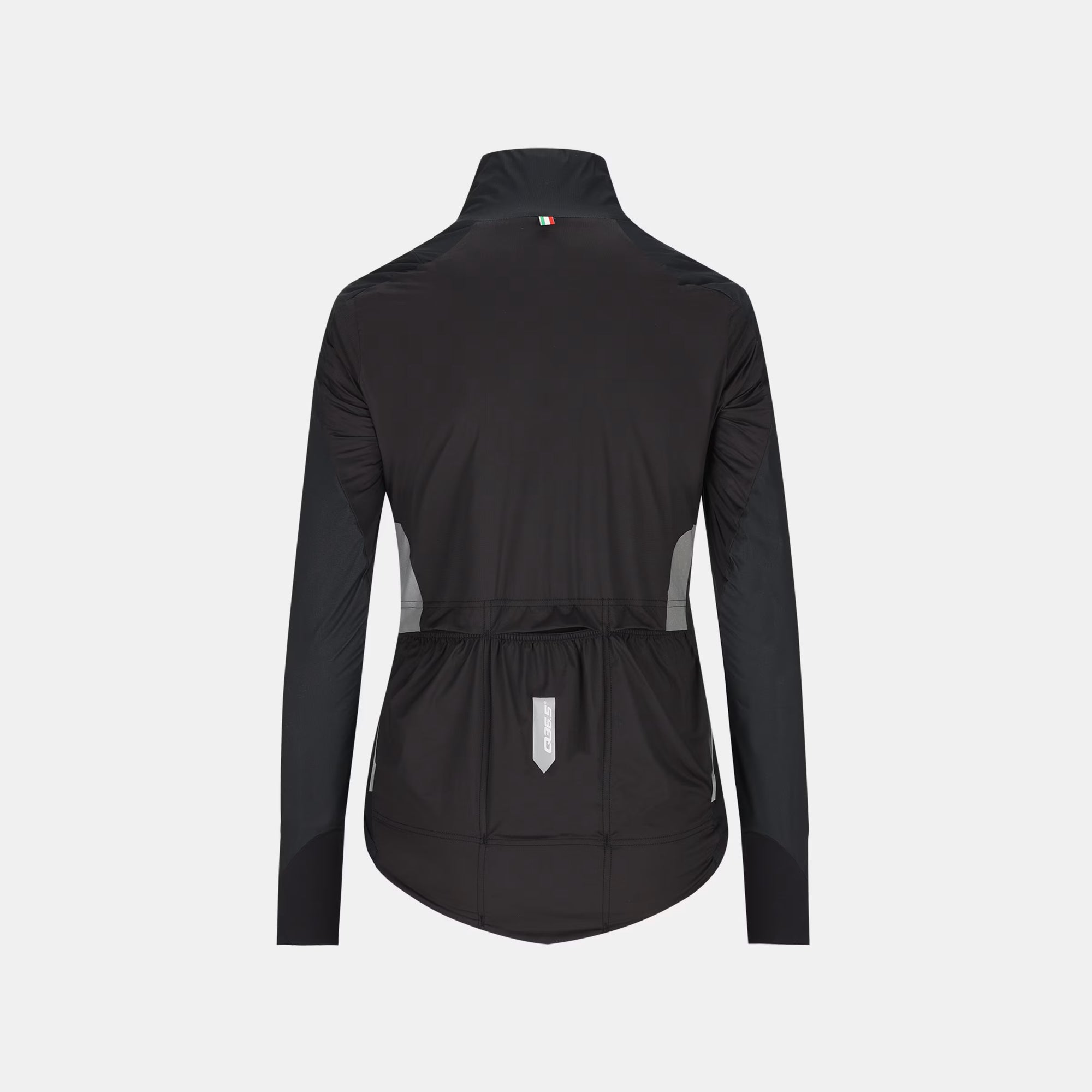 Back view of Q36.5 Adventure Winter Jacket - Women's - Black showing long sleeves and rear storage pockets