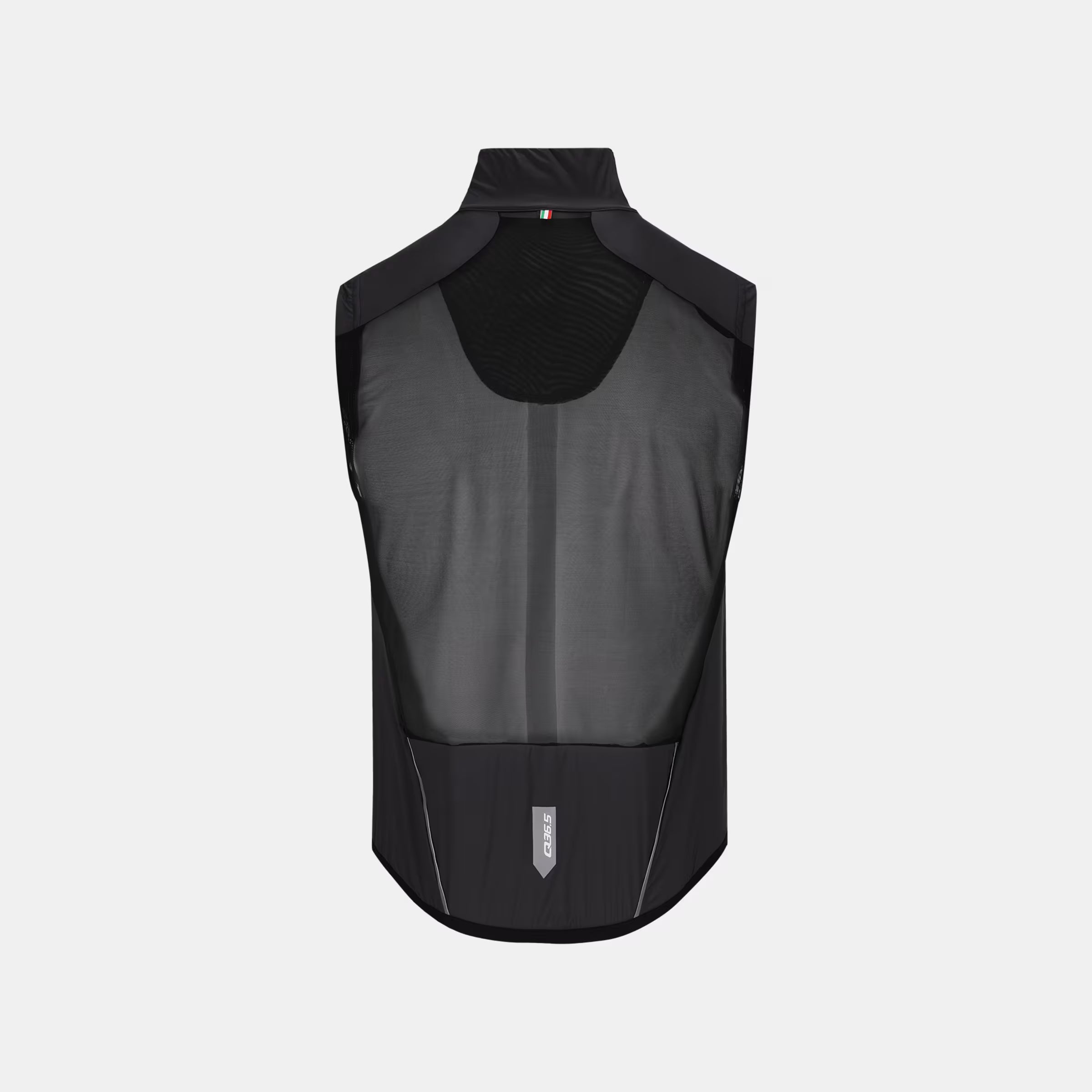 Back view of Q36.5 Air Vest- Unisex - Black showing mesh upper and reflective logo for visibility and ventilation