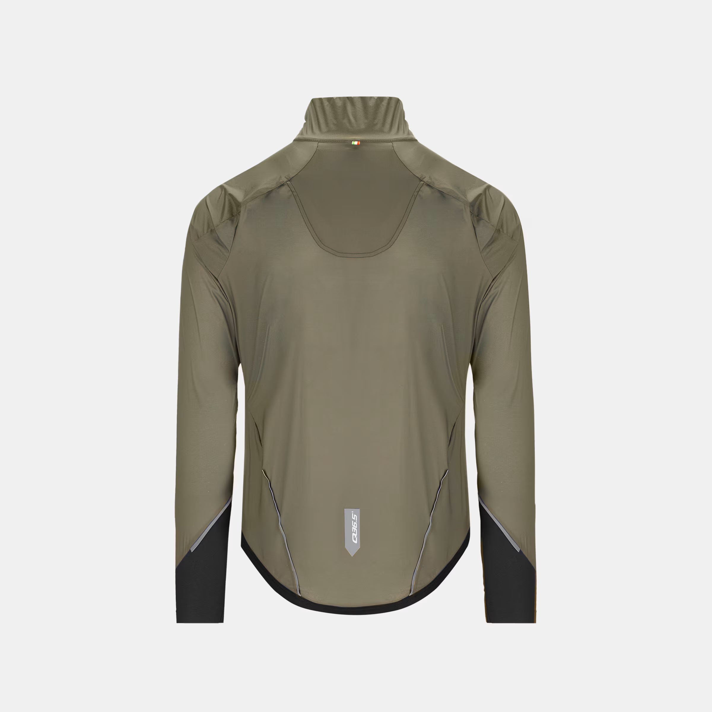 Back view of Q36.5 Air Jacket - Unisex - Olive Green showing high-density stretch fabric and reflective details
