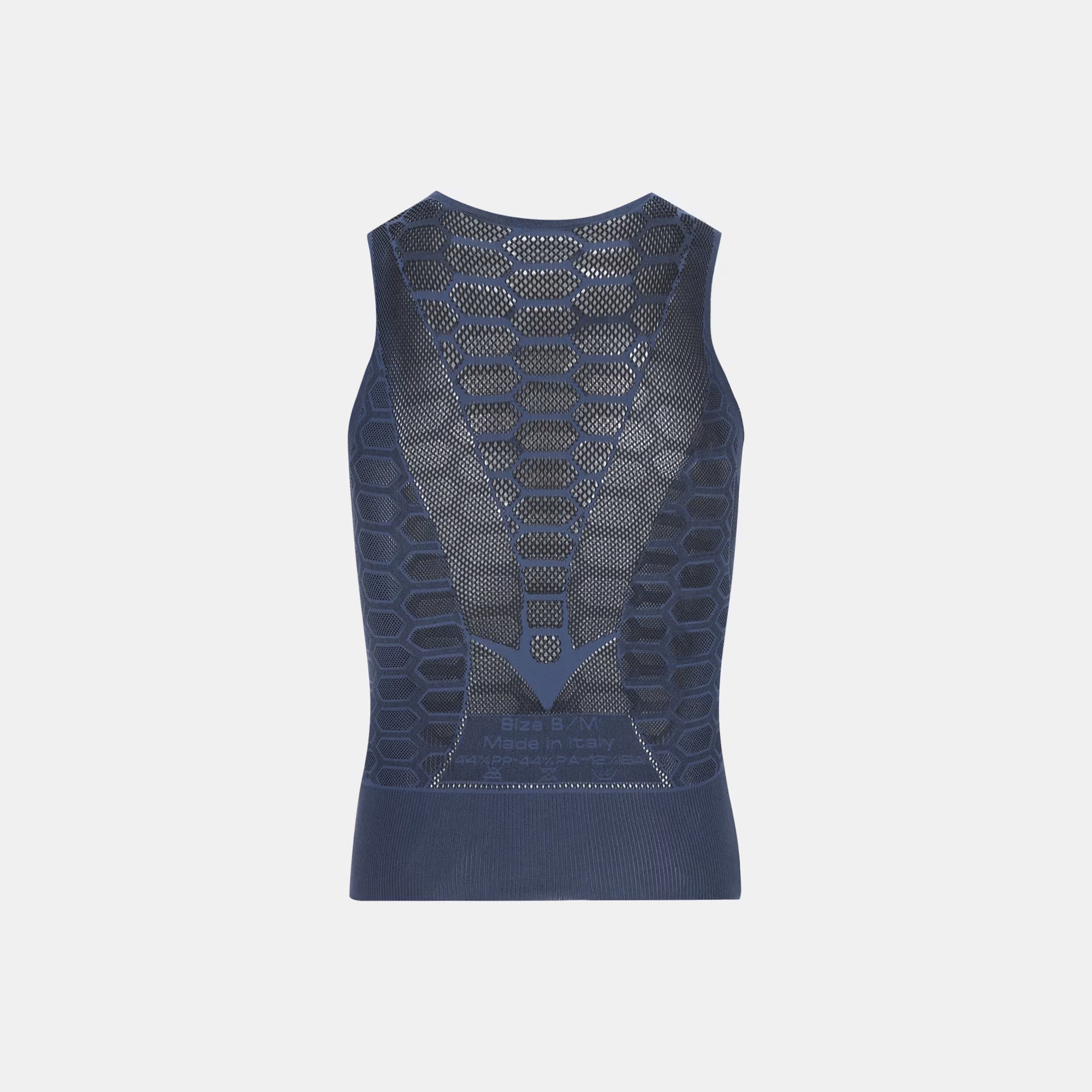 Q36.5 Base Layer 1 Sleeveless - Navy Blue showing back honeycomb mesh ventilation for breathability and comfort
