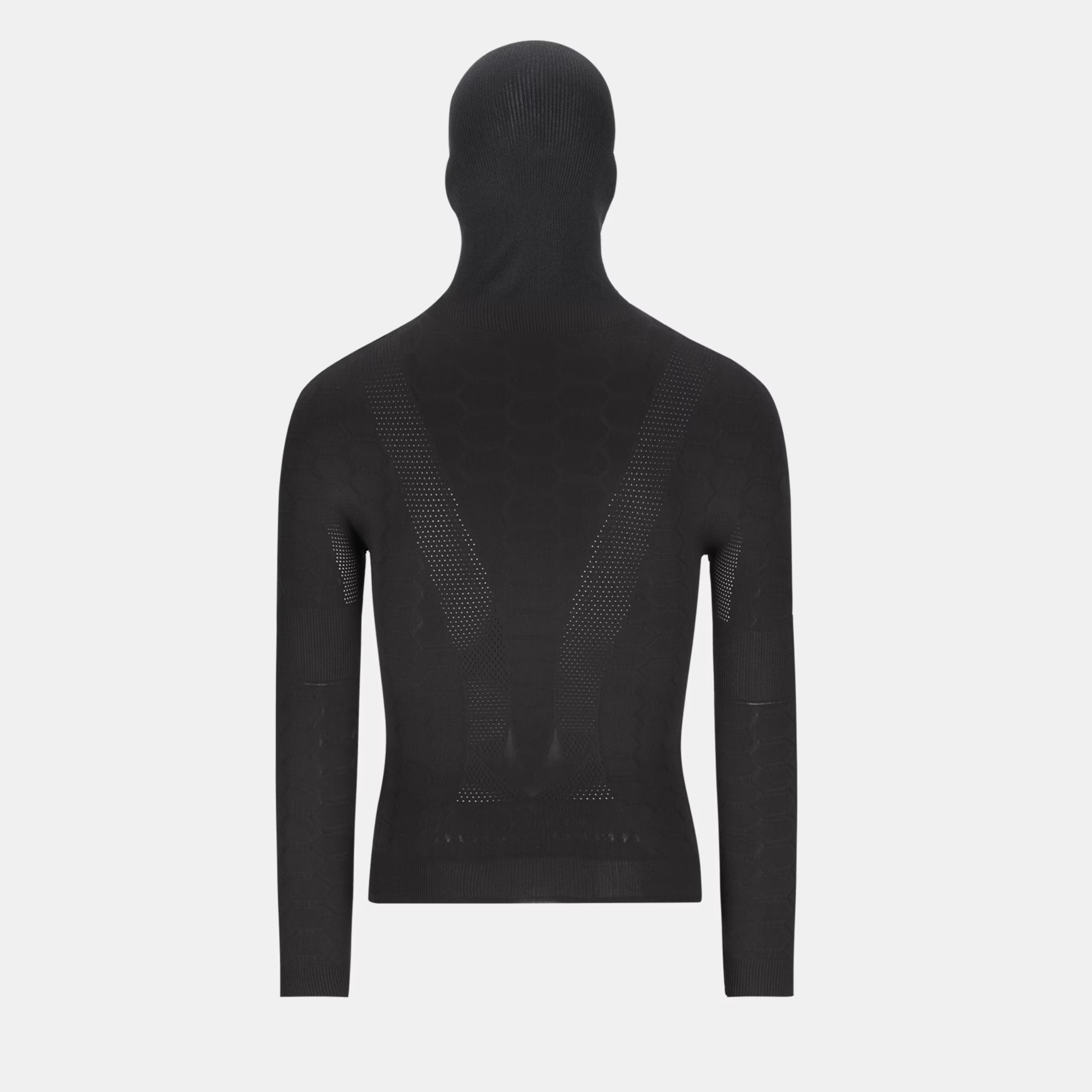 Back view of Q36.5 Base Layer 5 Plus Long Sleeve Hoodie - Black showing seamless design and ventilation panels