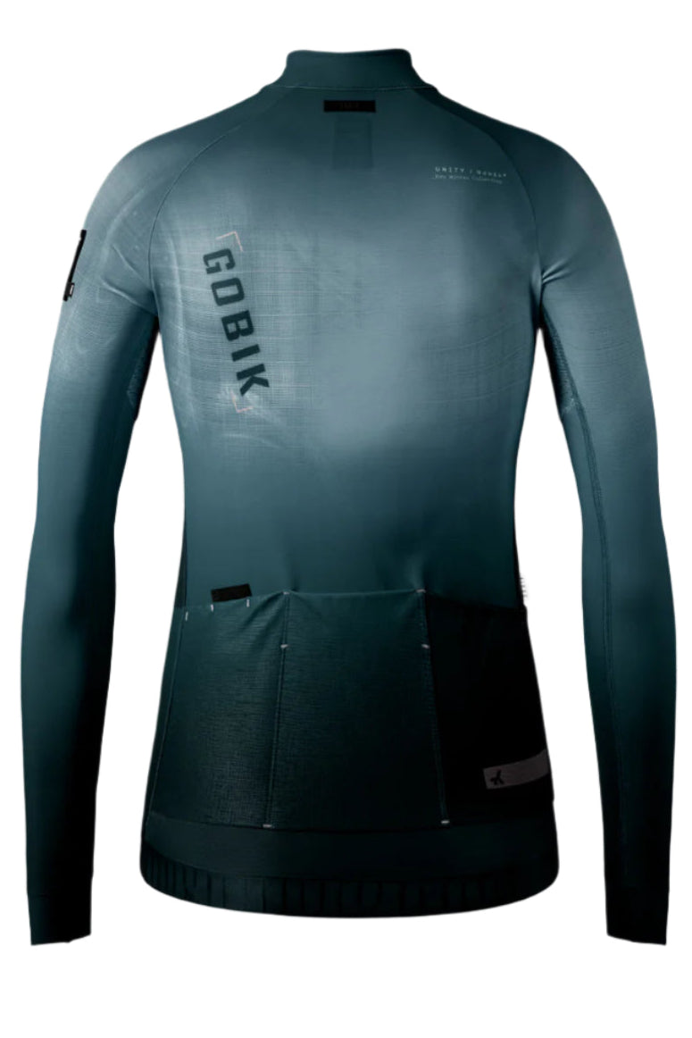 Back view of GOBIK Hyder Long Sleeve Jersey - Women's showing rear pockets and fitted technical fabric details