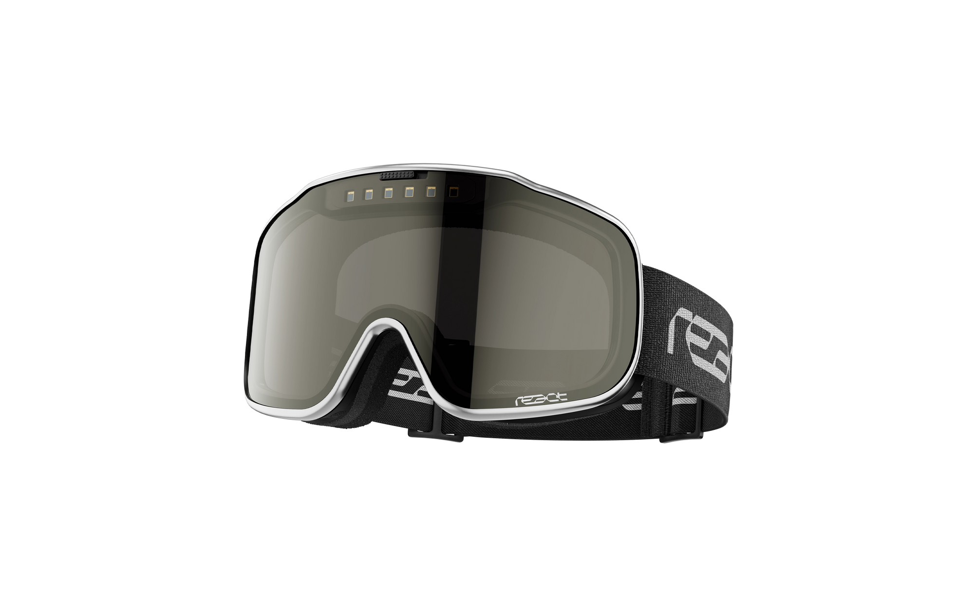 REACT Sight 2.0 Silver Goggles with sleek silver frame and adjustable black strap featuring reflective lenses for outdoor sports