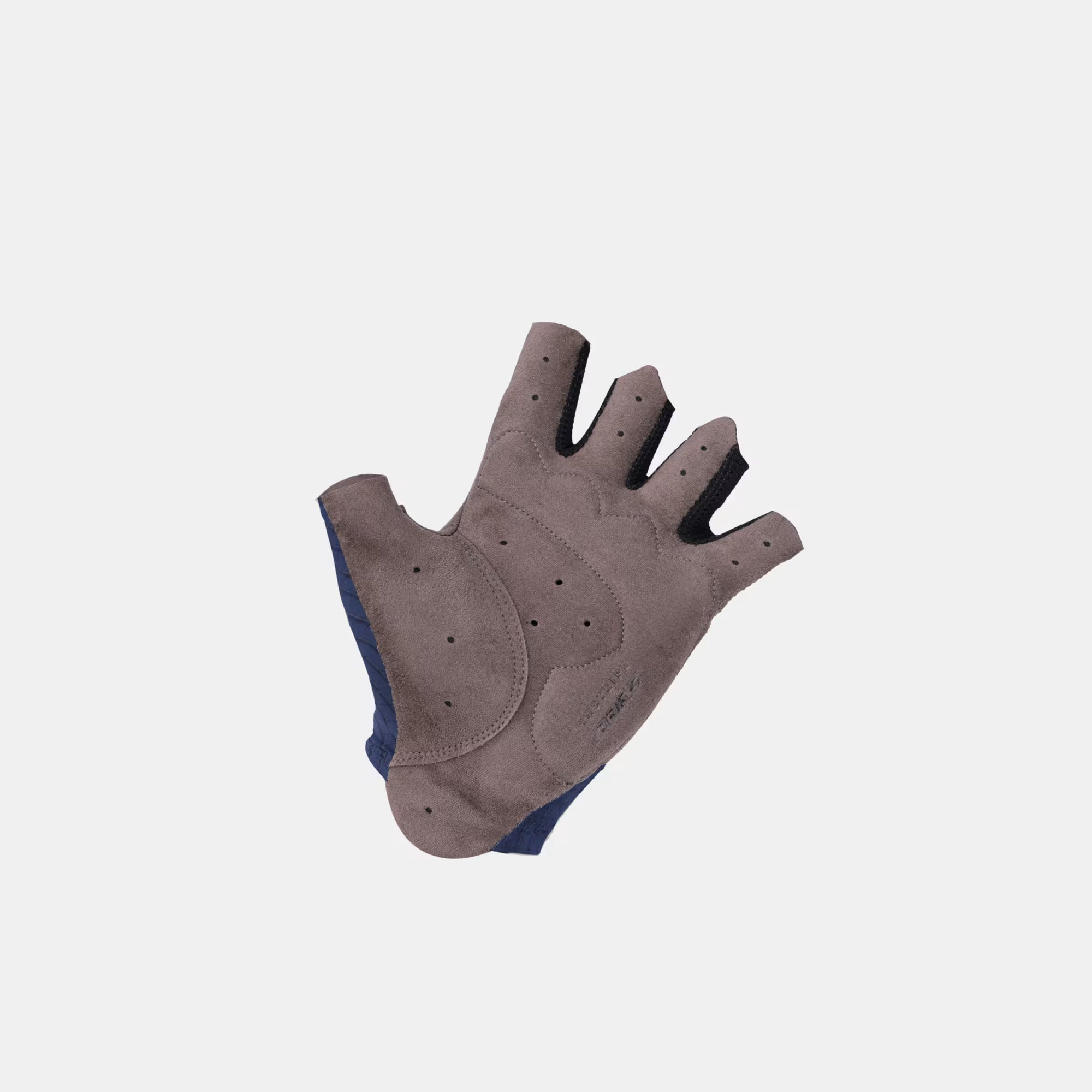 Close-up of Q36.5 Dottore Pro Summer Gloves - Navy Blue showing breathable palm padding and fingerless design for grip and protection