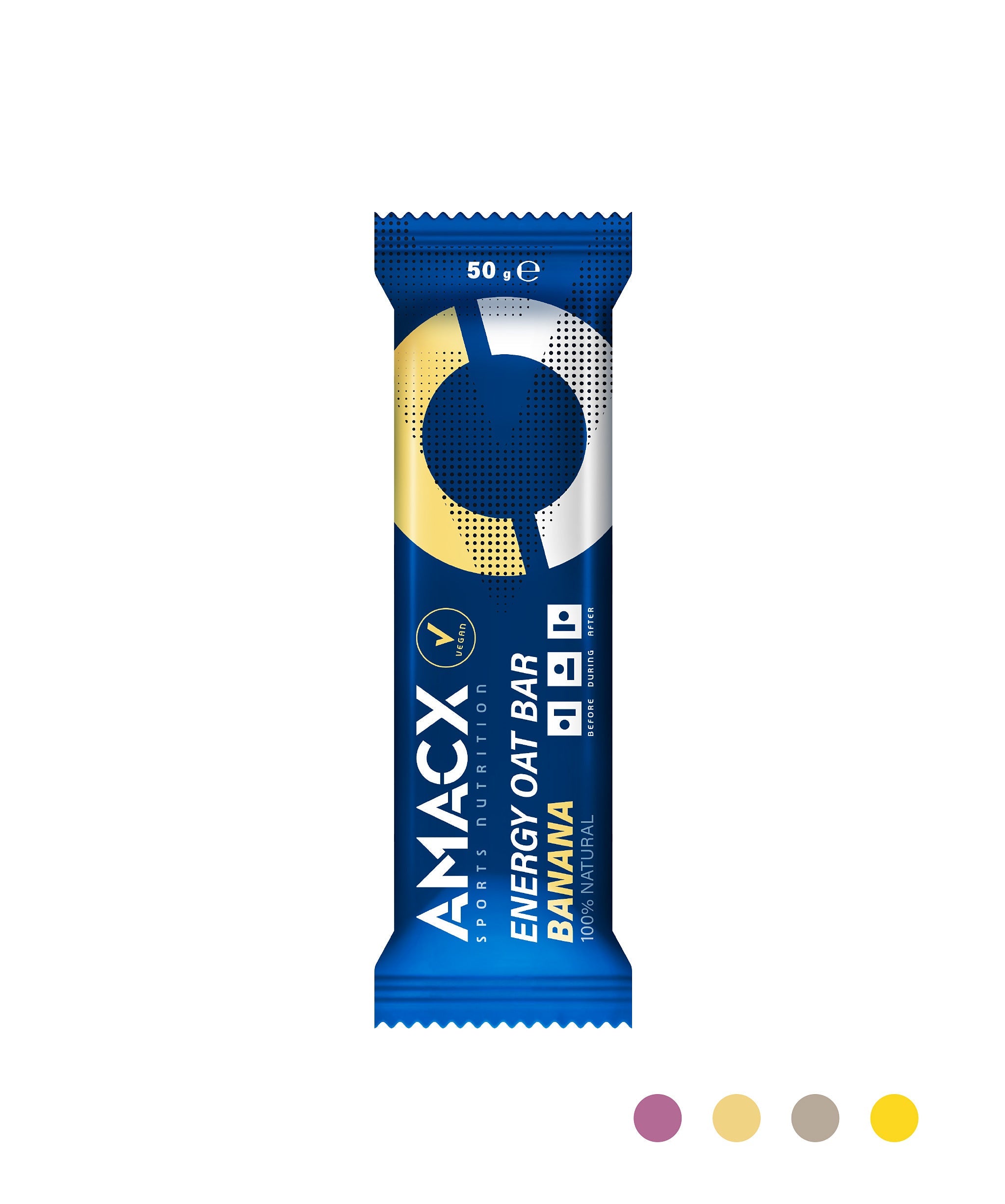Energy Oat Bar Banana | 12 pack in portrait showing single bar with blue, white, and yellow packaging design
