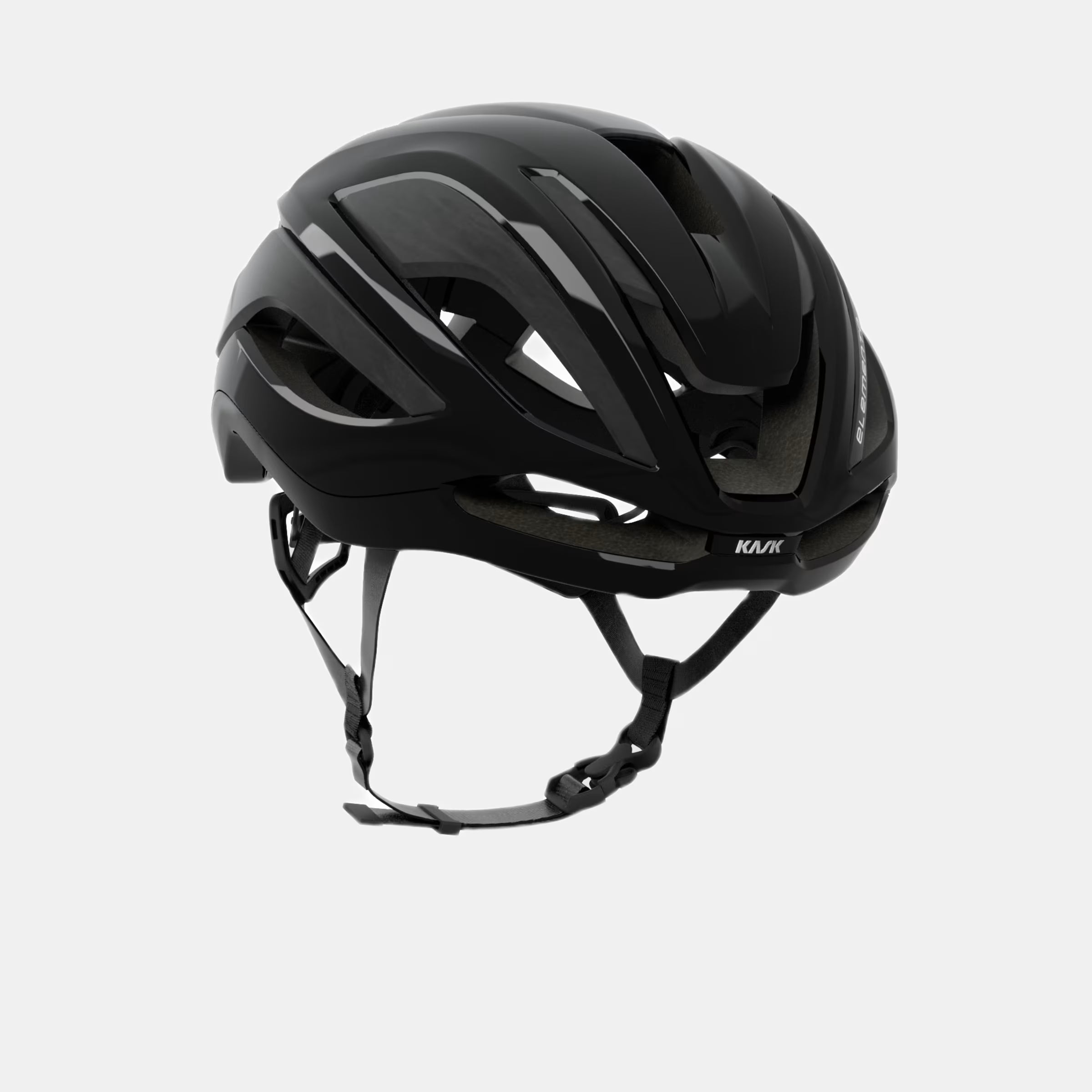 Kask Elemento Helmet  - Black side view showing aero design and adjustable straps for road and gravel cycling safety