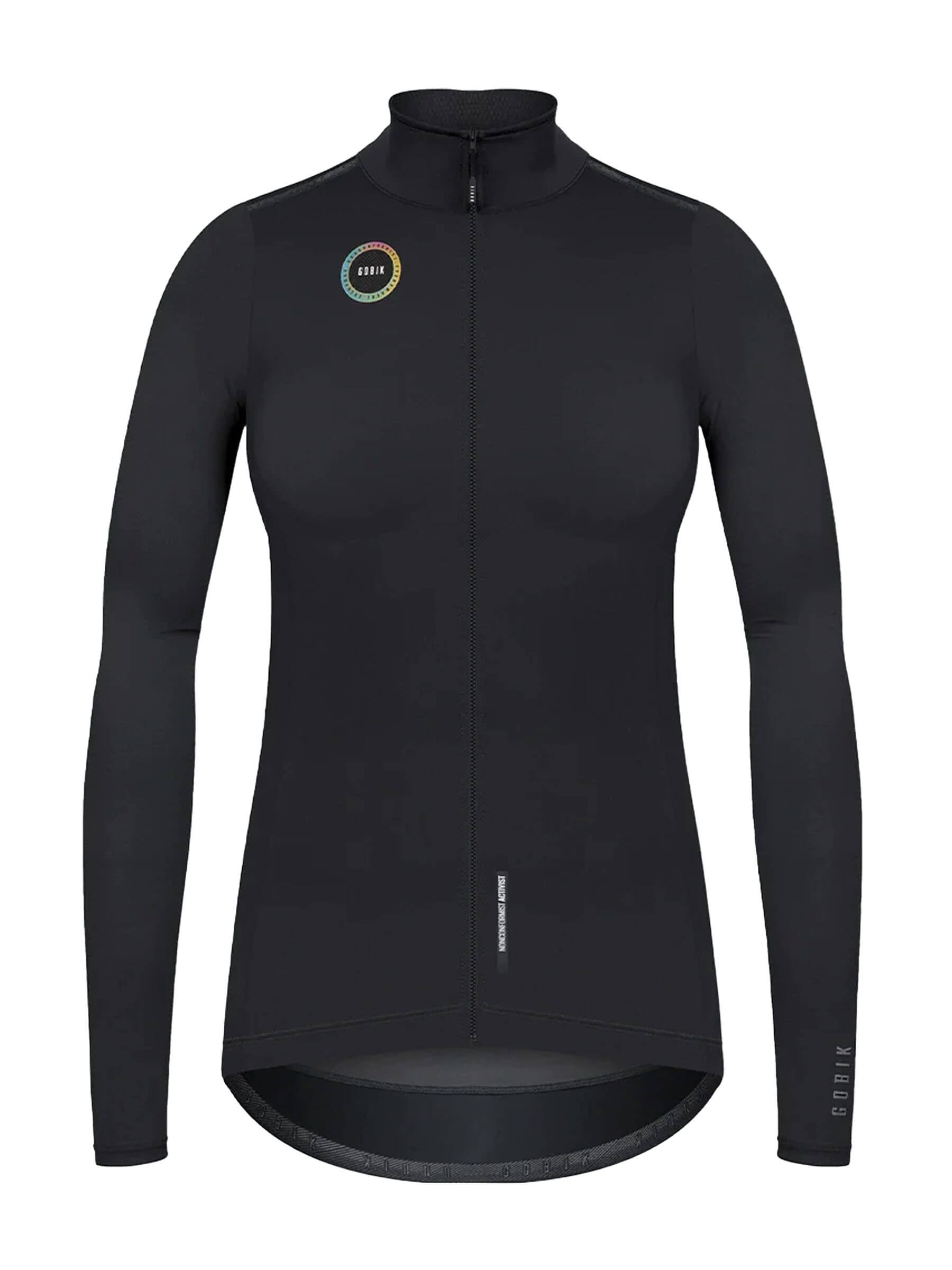 Front view of GOBIK Envy Women's Jacket in black, featuring a waterproof outer shell.