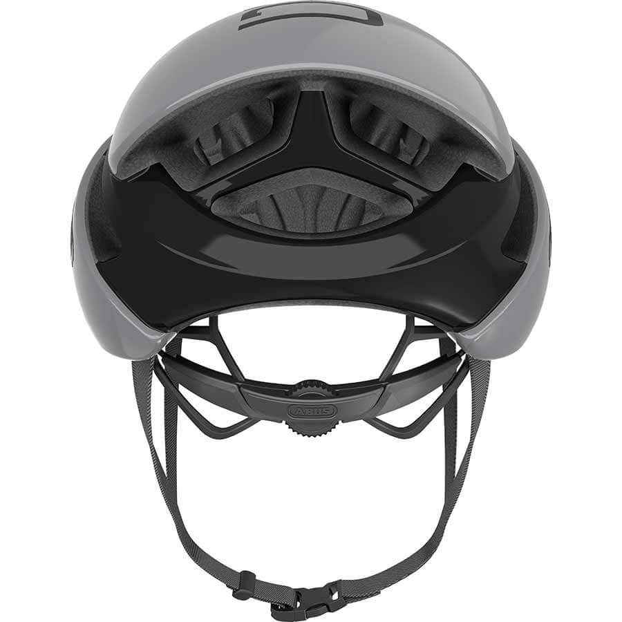 Top view of ABUS GameChanger Helmet showing interior padding, adjustable straps, and aerodynamic design details