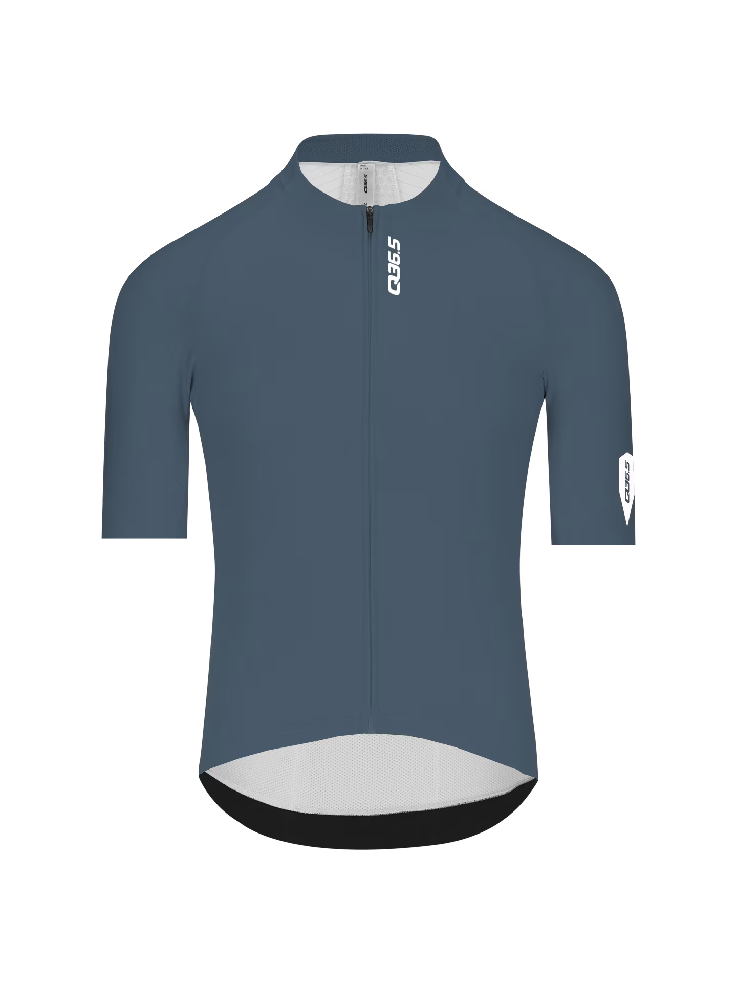 Q36.5 x ROADKIT Men's Gregarius Pro Jersey - China Blue front view showing slim fit cycling jersey with full zipper