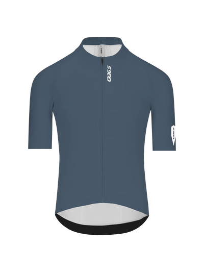 Q36.5 x ROADKIT Men's Gregarius Pro Jersey - China Blue front view showing slim fit cycling jersey with full zipper