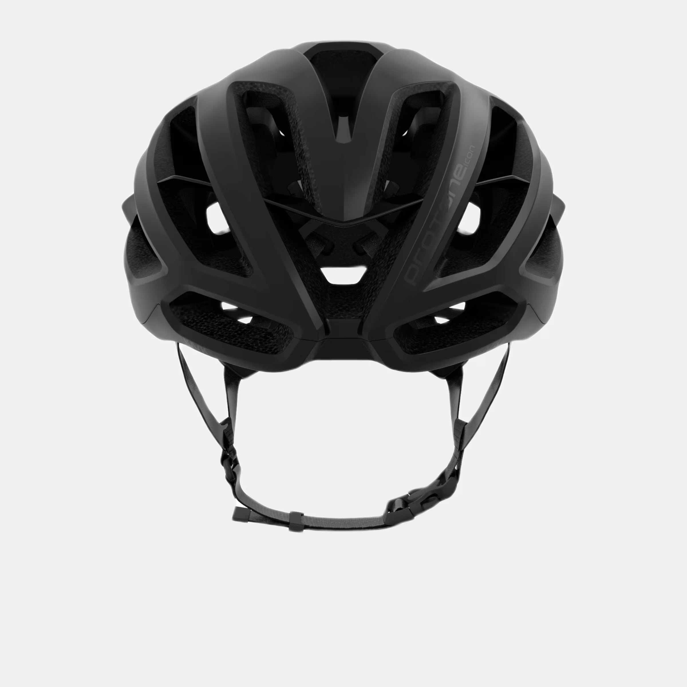 Front view of Kask Protone Icon Helmet - Black Matt showing aerodynamic vents and adjustable chin strap design