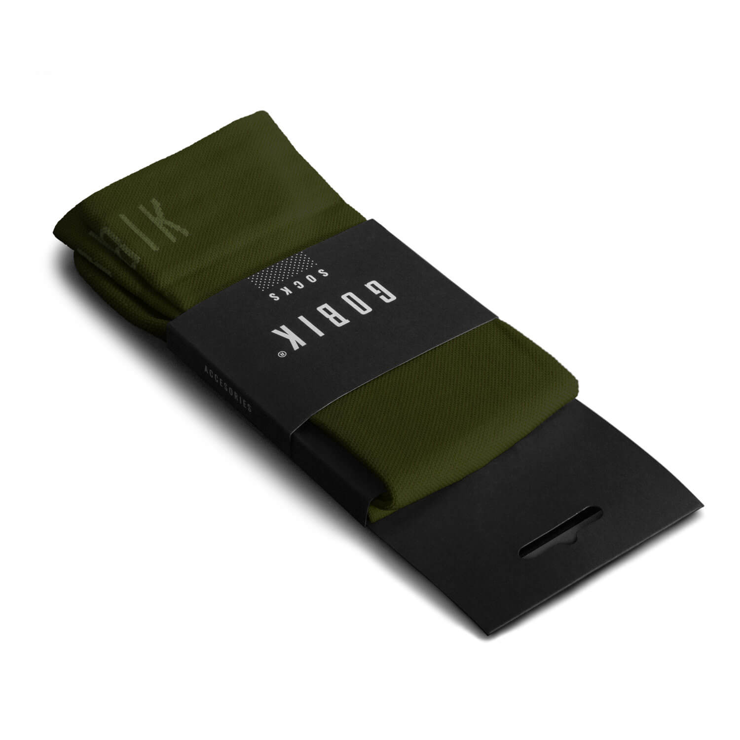 Olive green GOBIK Winter Merino Socks folded with black branded packaging for cold weather foot warmth and comfort